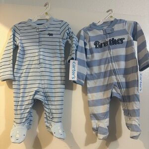 Carter's Light Blue and Navy Striped Footies Set